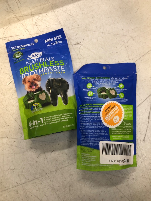 Photo 1 of 2 COUNT Ark Naturals Brushless Toothpaste, Dog Dental Chews for Mini Breeds, Freshens Breath, Helps Reduce Plaque & Tartar, 4oz, BEST BY SEP 024
