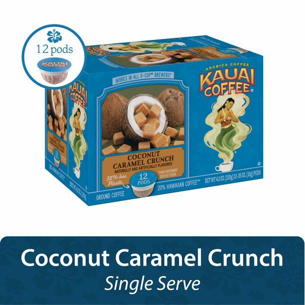 Photo 1 of 2 COUNT Kauai Coffee Coconut Caramel Crunch K-Cup Coffee Pods, Medium Roast, 12 Ct EXP 10 19 2023
