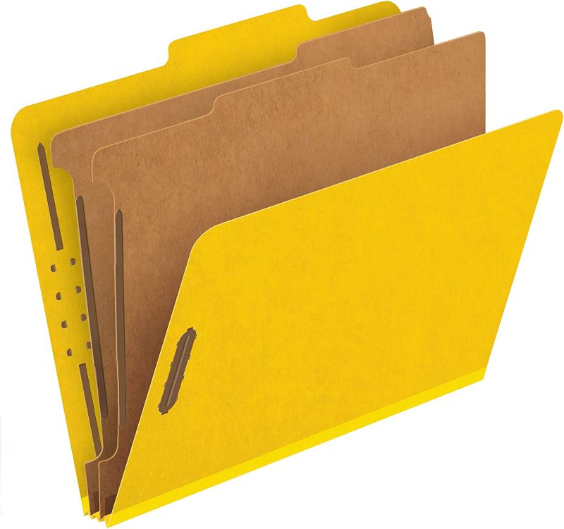 Photo 1 of Pendaflex Classification Folders, 2 Dividers, 2" Fasteners, Letter Size, Yellow, 10/Box (24134P)
