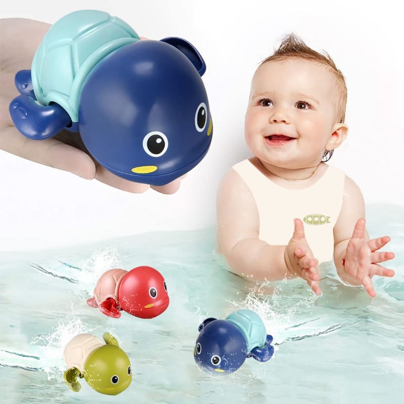 Photo 1 of Bath Toys, 3 Pack Cute Swimming Turtle Bath Toys for Toddlers 1-3, Floating Wind Up Toys for 1 Year Old Boy Girl, New Born Baby Bathtub Water Toys, Preschool Toddler Pool Toys
