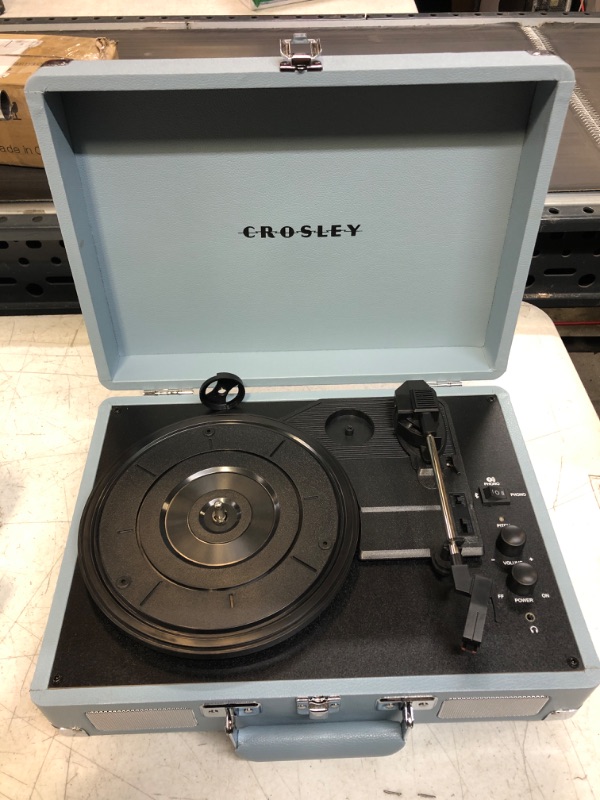 Photo 4 of Crosley CR8005F-TN Cruiser Plus Vintage 3-Speed Bluetooth in/Out Suitcase Vinyl Record Player Turntable, Tourmaline Bluetooth In/Out Tourmaline