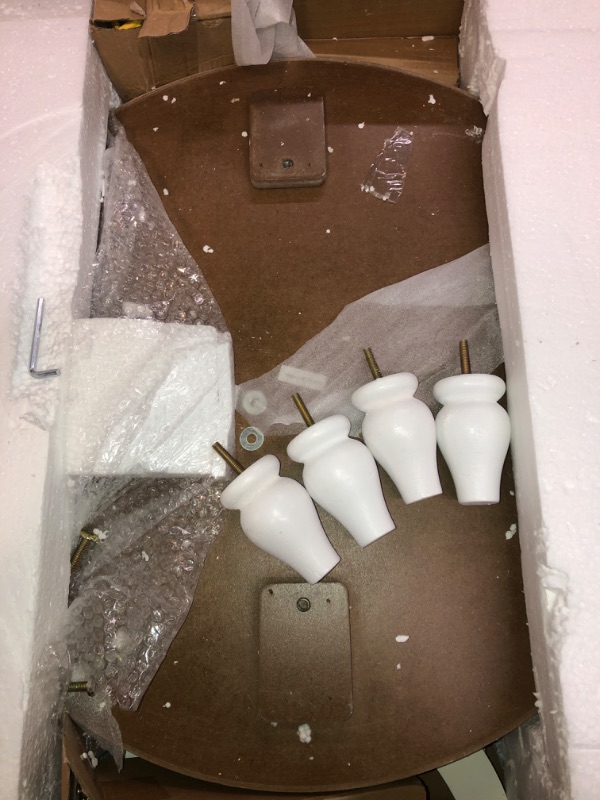 Photo 1 of Wnutrees Farmhouse Round Accent End Table, Rustic Side Table Nightstands for Living Room Bedroom, Wood Tray Top, Handcrafted Finish, Set of 2, White Set White