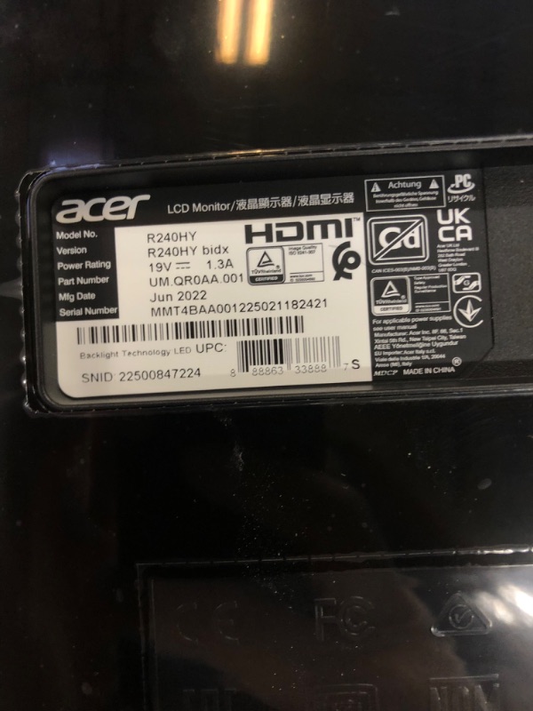 Photo 5 of Acer 23.8” Full HD (1920 x 1080) Computer Monitor with AMD Radeon FreeSync Technology, 75Hz, 1ms (VRB) (HDMI Port 1.4 & VGA Port) K242HYL Hbi
