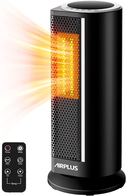 Photo 1 of AIRPLUS Space Heater Indoor Portable Electric, Portable Heater with 2 Heat Settings & 12H Timer, Ceramic Heater & Tower Heater with Overheat & Tip-Over Protection, Quiet Oscillating Heater for Bedroom