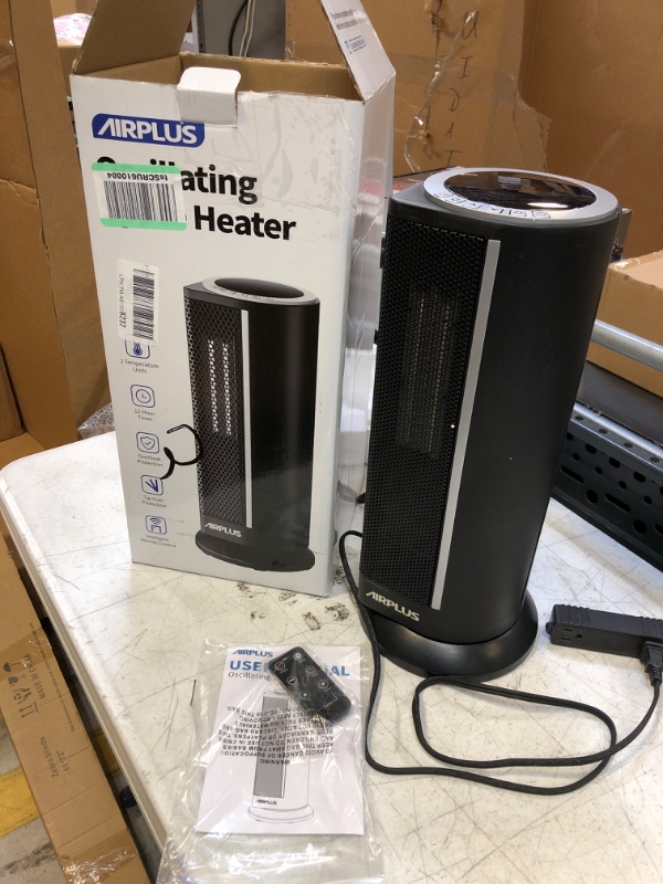 Photo 2 of AIRPLUS Space Heater Indoor Portable Electric, Portable Heater with 2 Heat Settings & 12H Timer, Ceramic Heater & Tower Heater with Overheat & Tip-Over Protection, Quiet Oscillating Heater for Bedroom