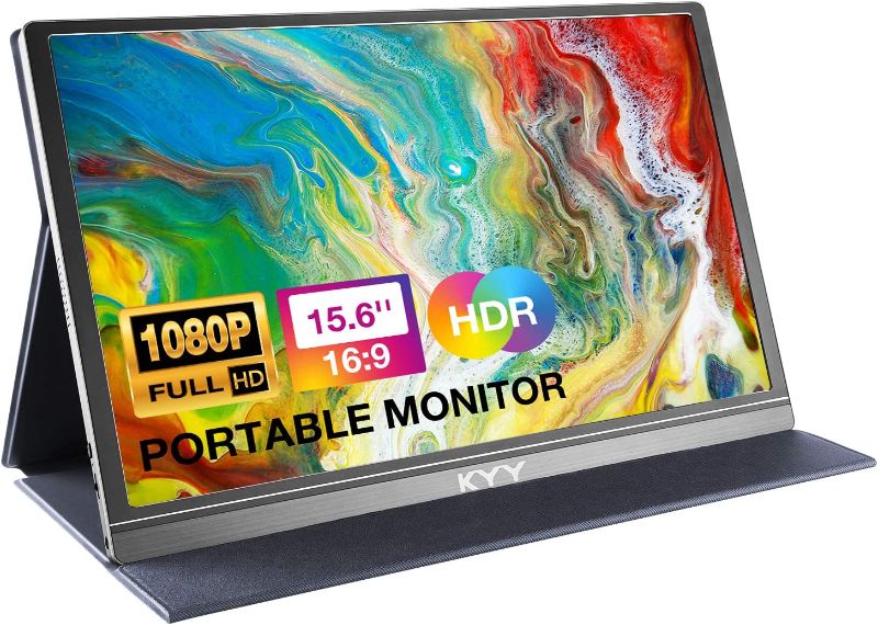 Photo 1 of KYY Portable Monitor 15.6inch 1080P FHD USB-C Laptop Monitor HDMI Computer Display HDR IPS Gaming Monitor w/Premium Smart Cover & Speakers, External Monitor for Laptop PC Mac Phone PS4 Xbox Switch