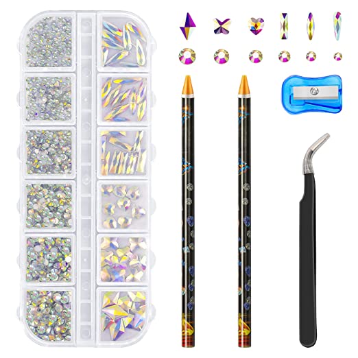 Photo 1 of  Nail Art Rhinestones Kit, Nail Art Decorations Stones, Crystals, Gems and Rhinestones with 60 Crystals 3D+1728 Clear Rhinestones, Storage Organizer Box,Tweezer and 2 Wax Pens SEE 2ND PHOTO FOR ACTUAL DESIGNS. PACKAGING AND DESIGNS MAY VARY