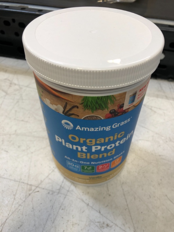 Photo 2 of Amazing Grass Organic Plant Protein Blend: Vegan Protein Powder, New Protein Superfood Formula, All-In-One Nutrition Shake with Beet Root, Pure Vanilla, 11 Servings Vanilla 11 Servings --- EXP 07/2023