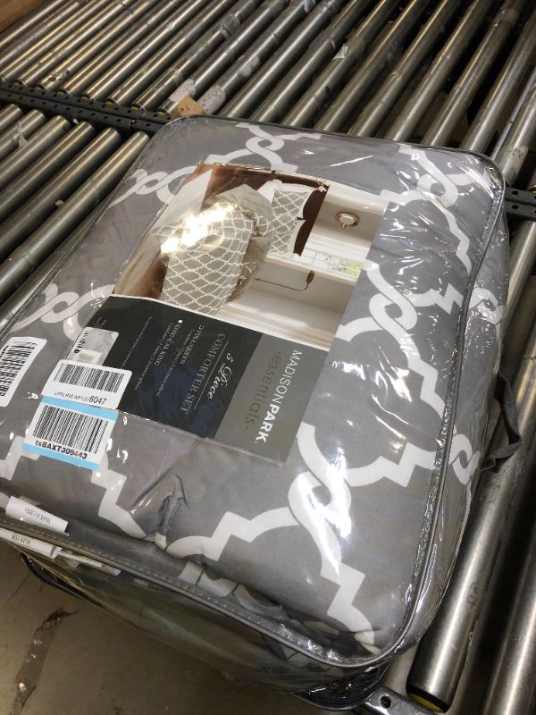 Photo 1 of Madison Park Essentials Kasey Cozy Comforter Set - Fretwork Design, All Season Bedding with Matching Shams, Decorative Pillow, Queen (90in x 90 in), Diamond Grey Comforter 5 Piece Queen (90 in x 90 in) Diamond Grey Comforter 5pcs