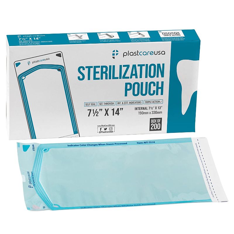 Photo 1 of 200 7.5 X 13 Self Sterilization Pouches for Dental Offices, Autoclave Sterilizer Bags Pouch for Dentist Tools, for Cleaning Tools, 200 Pouches Per Box, 1 Box of Paper Blue Film

