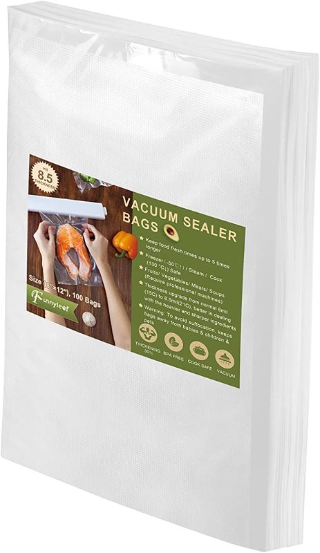 Photo 1 of Funnyleaf 100Pk 8" X 12" 8.5mil thick Vacuum Food Sealer Bags with BPA Free and Heavy Duty,Commercial Grade Vacuum Sealer Freezer Bags Compatible with Any Type Vacuum Sealer Machine
