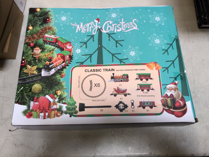 Photo 2 of Christmas Kids Train Set, Train Toy Set Track Suspend Around Xmas Tree With Electric Engine Lights Sound, Electric Train Set For Kids Easy Assemble Locomotive Railway Car Playsets Gift For Boys Girls
++FACTORY SEALED, BOX SLIGHTLY DAMAGED++
