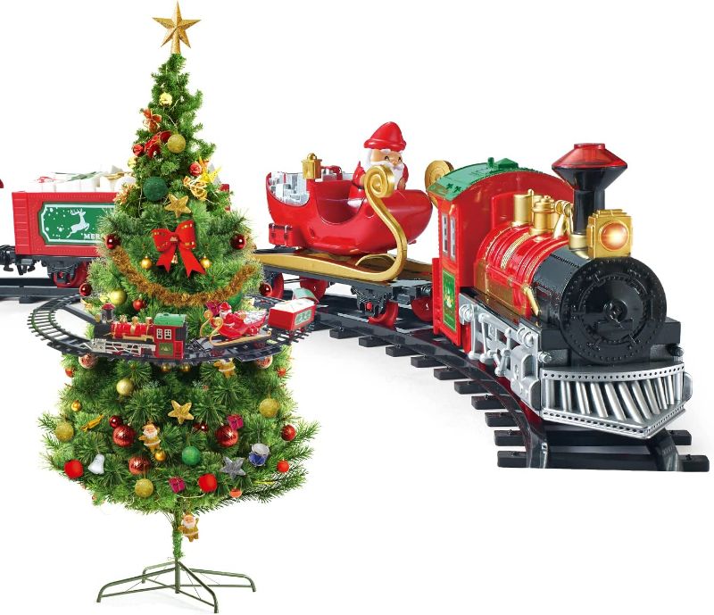 Photo 1 of Christmas Kids Train Set, Train Toy Set Track Suspend Around Xmas Tree With Electric Engine Lights Sound, Electric Train Set For Kids Easy Assemble Locomotive Railway Car Playsets Gift For Boys Girls
++FACTORY SEALED, BOX SLIGHTLY DAMAGED++
