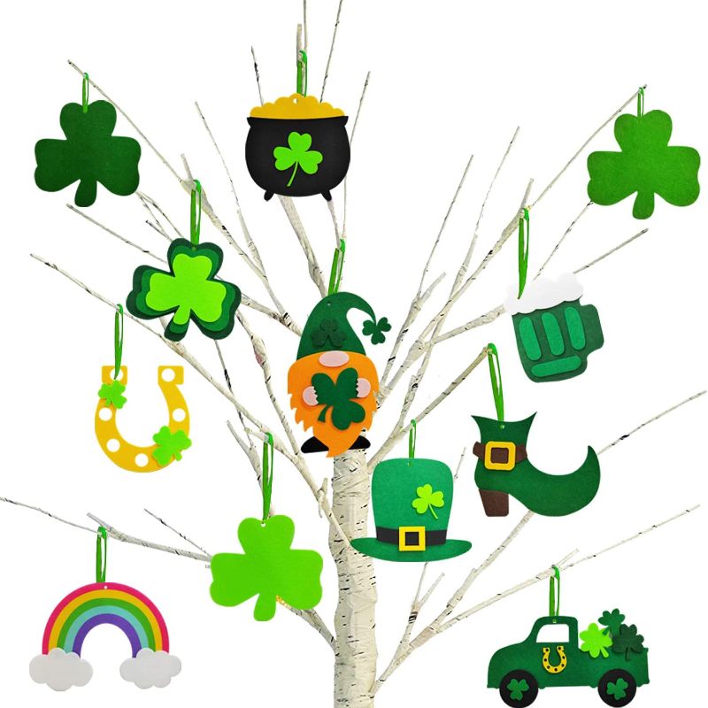 Photo 1 of 24 PCS St Patrick's Day Shamrock Ornaments,Green Shamrock Party Hanging Pendant Decoration Lucky Irish Day Shamrock Ornament for Tree Baubles Table Shelf Festival Decorations(12 Style) --- 
