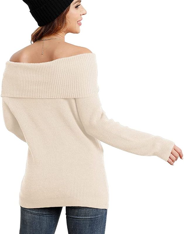 Photo 2 of Feiersi Womens Off The Shoulder Sweaters Casual Knit Long Sleeve Pullover Sweater 2022 - SIZE M 
