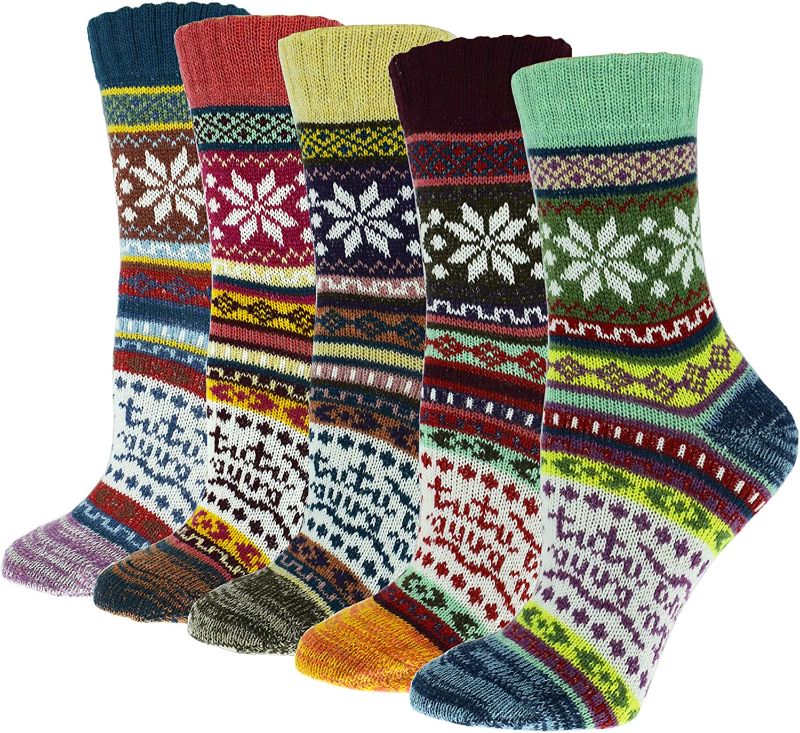 Photo 1 of Fly love 5 Pack Womens Wool Socks Winter Warm Hiking Thick Thermal Cozy Boot Crew Comfy Sock
