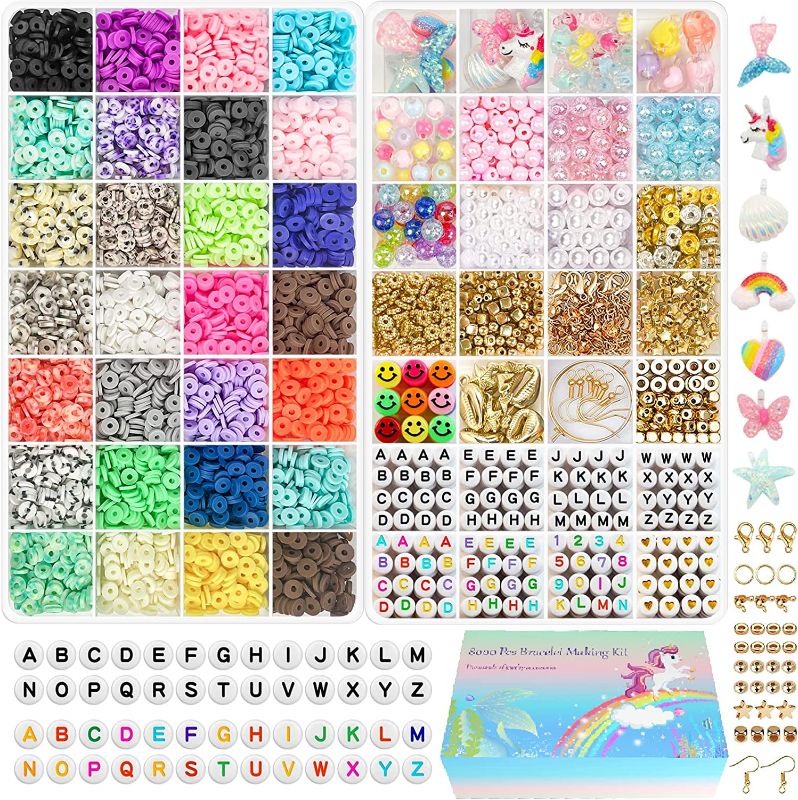 Photo 1 of 8000pcs Clay Beads for Bracelets Making Kit, Unicorn & Mermaid Bracelet Polymer Clay Heishi Preppy Flat Beads for Jewelry Earring Necklace Bracelet Making Arts & Crafts Kit Gift for Girl & Kid 8-12
