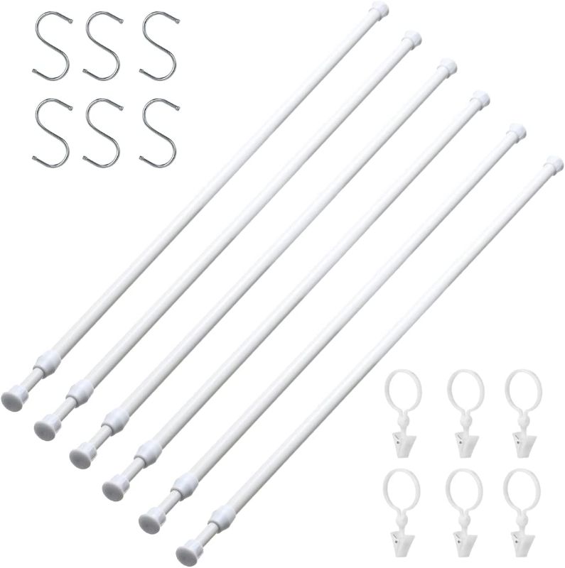 Photo 1 of 6 Pack Tension Rods for Windows 28 to 48 Inch Spring Tension Rod Adjustable Metal No Drill Curtain Rod for Windows, Shower, Door, Kitchen (White, 6 Pack)
