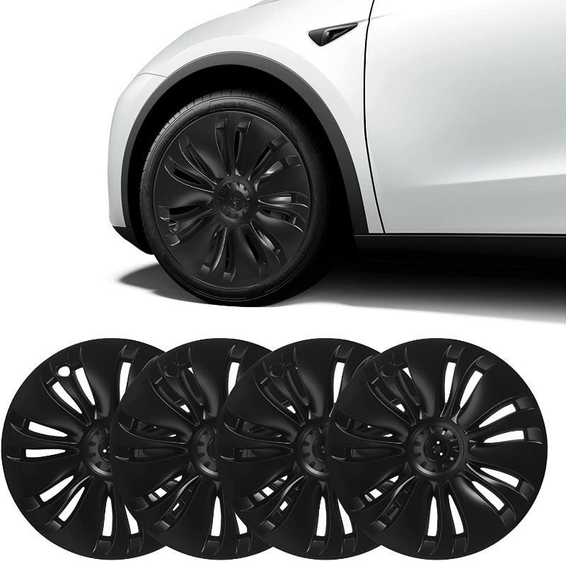 Photo 1 of BASENOR 2023 2022 2021 Tesla Model Y Hubcaps 19 Inch Wheel Cover Wheel Hub Caps OEM Rim Protectors Cover Replacement Matte Black Hubcaps Exterior Accessories Set of 4 Size:Model Y 19 Inch Turbo

