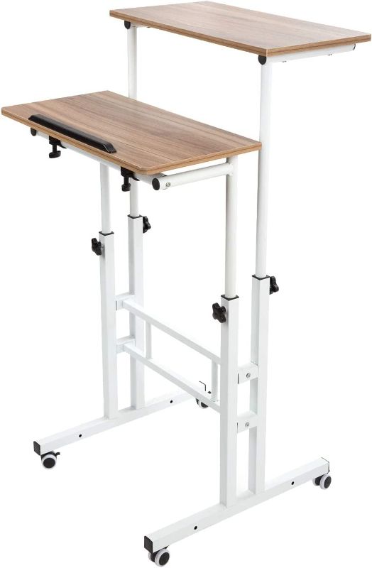 Photo 1 of SIDUCAL Mobile Standing Desk, Rolling Standing Desk Laptop Cart on Wheels, Adjustable Table Computer Workstation Home Office for Stand Up, Vintage Oak
