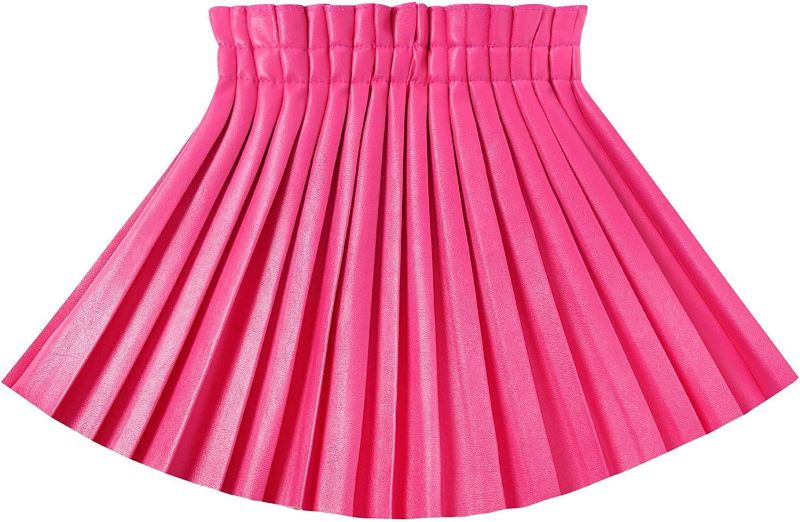 Photo 1 of WELAKEN Pu Leather Skirts for Girls Kids & Teen & Toddler & Women Faux Leather Pleated Skirts 8YRS
