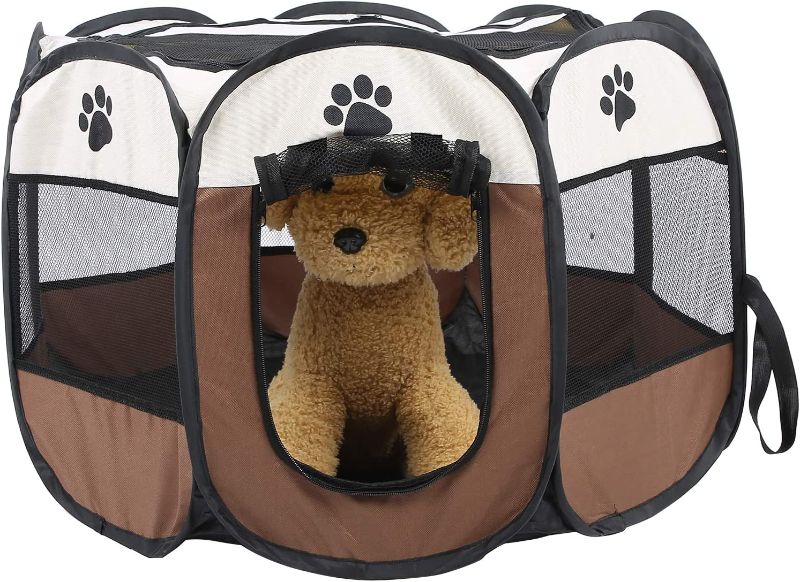 Photo 1 of  Pet Playpen, Oxford Cloth Portable Foldable Cage Indoor-Outdoor Mesh Cover Open-Air Play and Exercise Tent House Playground for Dogs Cats and Rabbits Puppy