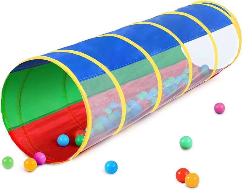 Photo 1 of Kids Crawl Through Play Tunnel, Pop Up Baby for Toddlers- Tube, & Game Tent Toy Girl Boy Gift or Dog Cat Pet Tunnels (Red, Green and Blue mesh Tunnel)