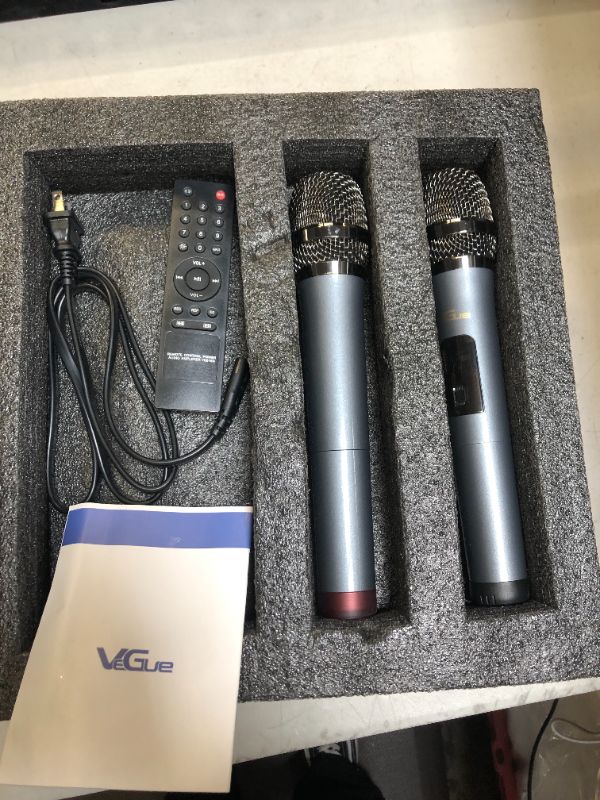 Photo 5 of VeGue Karaoke Machine, Wireless Bluetooth PA System for Adults & Kids with Dual 8'' Subwoofers, 2 UHF Wireless Mics, Colorful LED Lights, Ideal for Home Karaoke, Party, Stage Performance (VS-0808)
