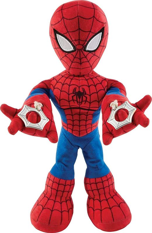 Photo 1 of Marvel Spider-Man Plush Toy, City Swinging Soft Doll, 11-inch Super Hero Figure with Web-Swinging Action, Lights and Sounds
