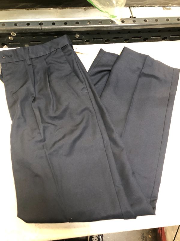 Photo 2 of Amazon Essentials Men's Classic-Fit Expandable-Waist Pleated Dress Pant Polyester Navy 36W x 33L