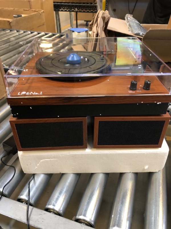 Photo 2 of LP&No.1 Bluetooth Vinyl Record Player with External Speakers, 3-Speed Belt-Drive Turntable for Vinyl Albums with Auto Off and Bluetooth Input?Mahogany Wood