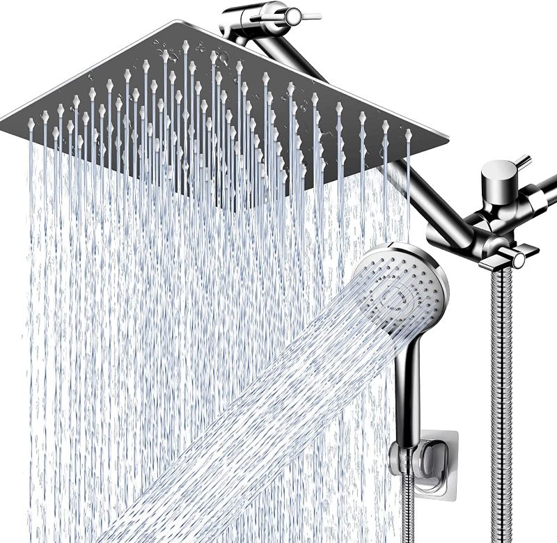 Photo 1 of 12 Inch Shower Head Combo,High Pressure Rain Shower Head with 11 Inch Adjustable Extension Arm and 5 Settings Handheld Shower Head Combo,Powerful Shower Spray Against Low Pressure Water with Long Hose
