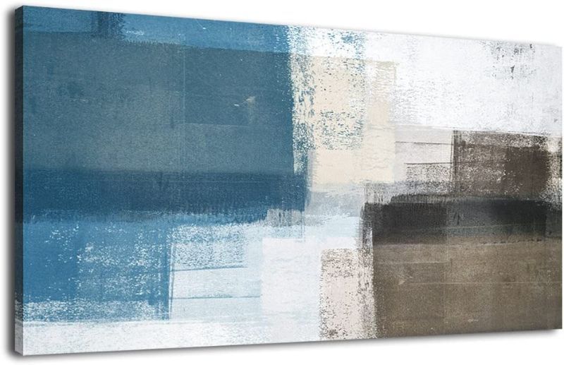 Photo 1 of Abstract Canvas Wall Art Blue White Brown Abstract Pictures for Living Room Wall Decor Modern Abstract Painting Artwork Contemporary Abstract Canvas Print for Home Office Wall Decoration 20x40in
