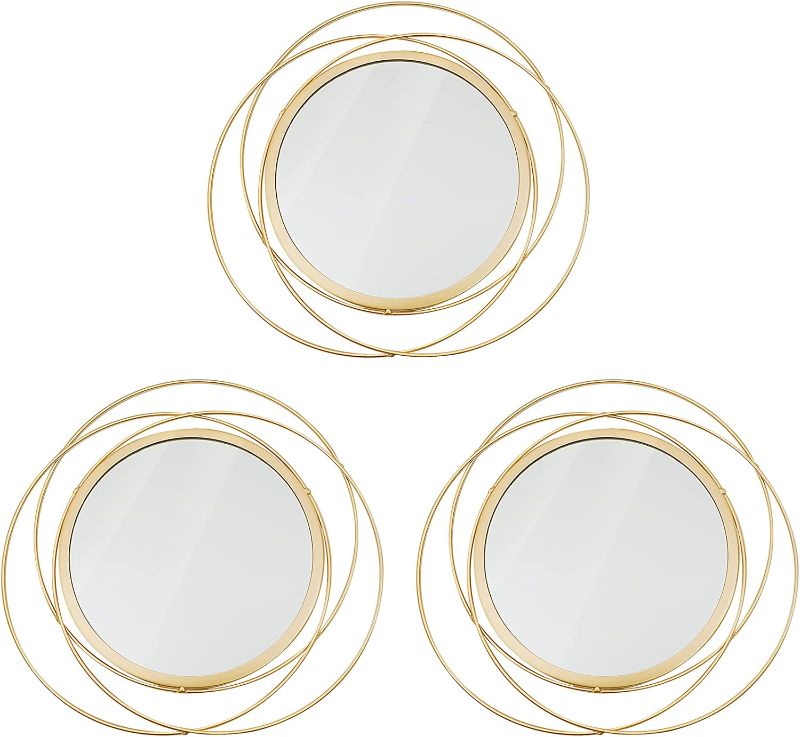 Photo 1 of 3 Set 14'' Gold Circle Mirrors Wall Decor Wire Metal Mirror Art Round Mirror Home Decor Hanging Mirror for Living Room/Bedroom/Bathroom/Entryway (Medium Size 14 inch,Circles)
