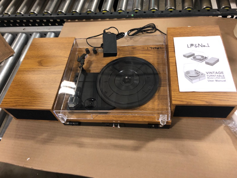 Photo 2 of LP&No.1 Bluetooth Vinyl Record Player with External Speakers, 3-Speed Belt-Drive Turntable for Vinyl Albums with Auto Off and Bluetooth Input, Yellow Wood