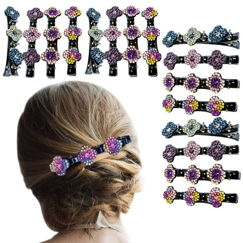 Photo 1 of 16PC Braided Hair Clips for Women Mother's Day gift Sparkling Crystal Stone Beaided Hair Clips Bands Four-Leaf Clover Chopped Hairpin Duckbill Clip...
