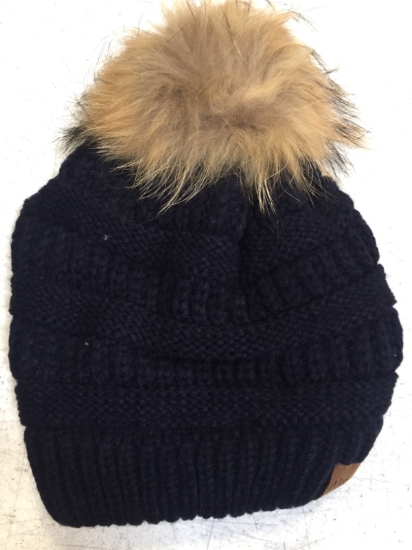 Photo 2 of Alepo Winter Beanie Hat for Women, Real Fur Pom Pom Slouchy Chunky Knit Warm Fleece Lined Thermal Soft Ski Cap
