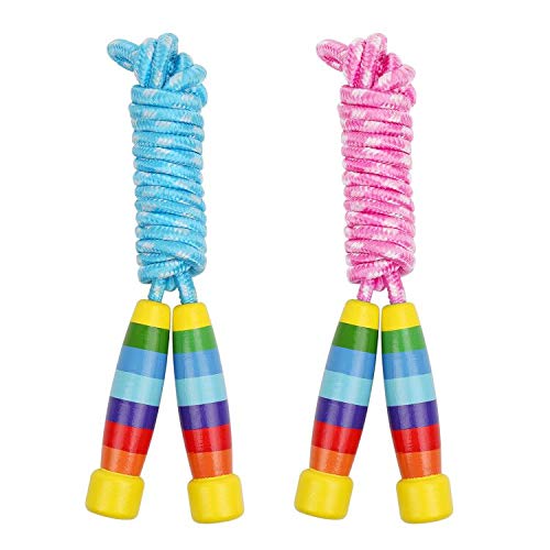 Photo 1 of BTToyy Kids Jump Rope with Wood Handles, Rainbow Jumping Rope, Adjustable Skipping Rope, Kids Fitness Equipment for Kids, Children (2 Pack, 9.8 Feet)
