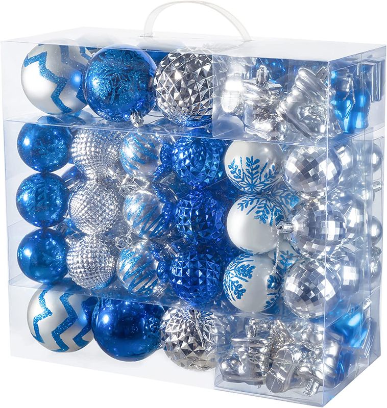 Photo 1 of 116Pcs Blue and Silver Christmas Ball Ornaments, Shatterproof Christmas Hanging Decoration Set with Gift Box, Assorted Decorative Baubles Set for Xmas...
