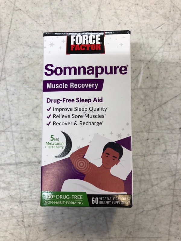 Photo 2 of Force Factor Somnapure Muscle Recovery with Melatonin 5mg, Holy Basil, and L-Theanine, Sleep Support, Muscle Soreness Relief, & Muscle Recovery,, 60 Capsules Muscle Recovery Capsules 60 Count (1-Pack)  EXP 11/2024