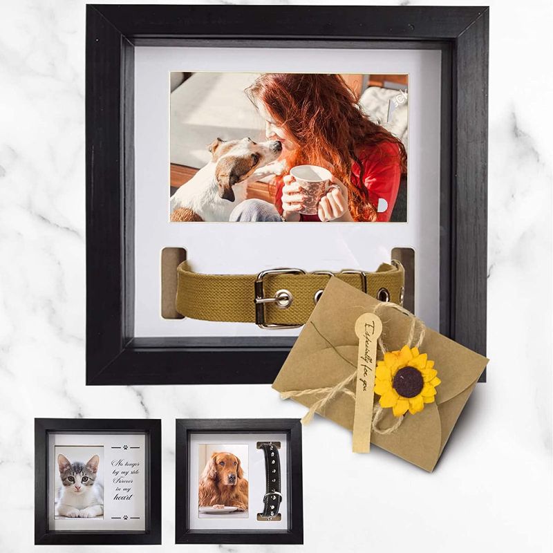 Photo 1 of Dog Memorial Picture Frame with 2 Display Options Pet Shadow Box Memorial Frame and Sunflower Keepsake Dog Collar Memorial Frame Remembrance for Loss Dog...
