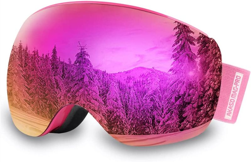 Photo 1 of AKASO OTG Ski Goggles, Snowboard Goggles, Mag-Pro Magnetic Interchangeable Lenses, Snow Goggles for Men & Women
