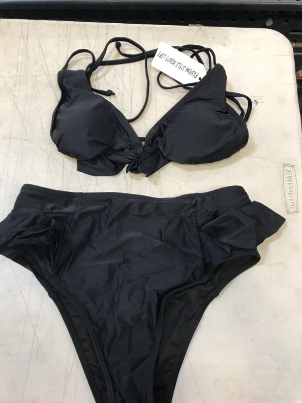 Photo 1 of 2 PIECE BLACK BATHING SUIT SIZE MEDIUM 