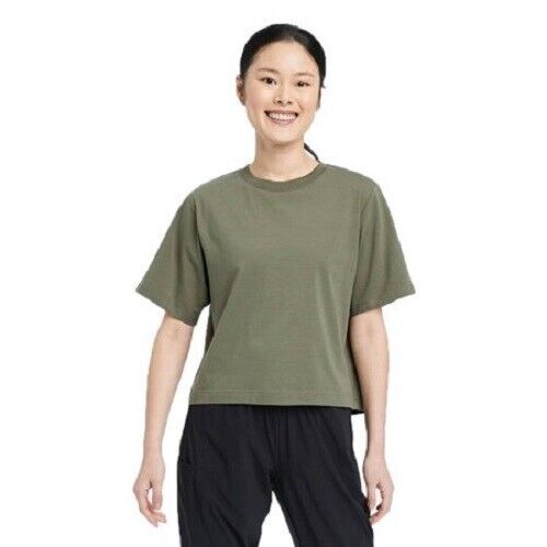 Photo 1 of All In Motion Women's Size Large Olive Green Supima Cropped Short Sleeve Top LARGE 
