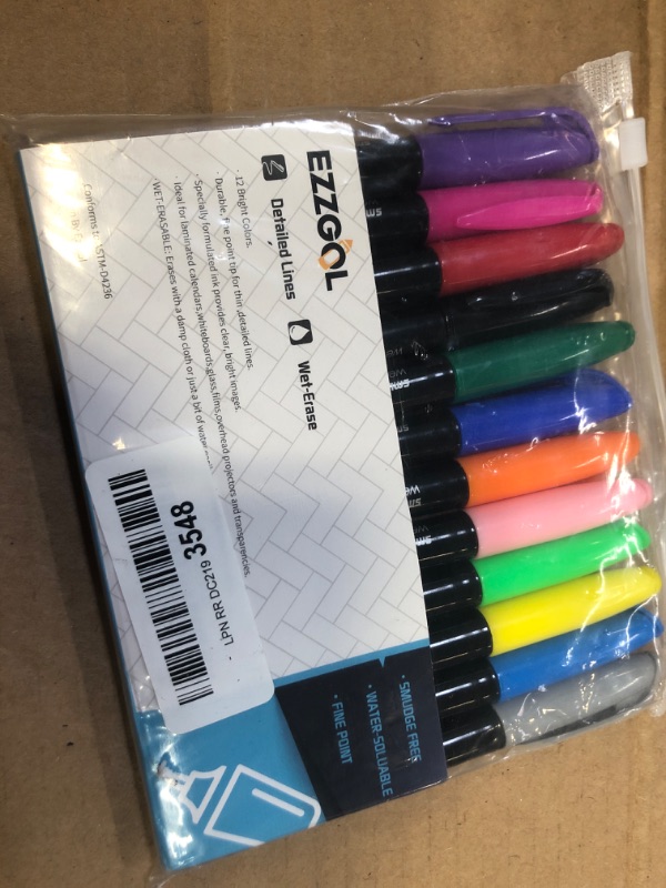 Photo 2 of Wet Erase Markers, EZZGOL 12 Colors Bullet Tip Wine Glass Markers, Overhead Transparency Smudge-Free Markers For Dry Erase Whiteboards Schedule Glass and Any Kind of Wet Erase Surface, Wipe with Water