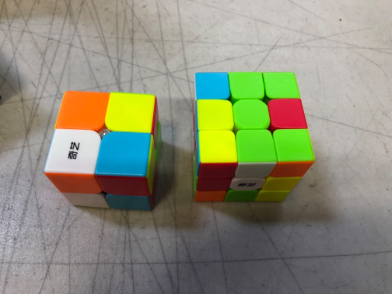 Photo 1 of Coogam Qiyi Speed Cube Bundle 2x2 3x3 Magic Cube Set Qidi s 2x2 Warrior W 3x3 Stickerless Puzzle Toy Pack