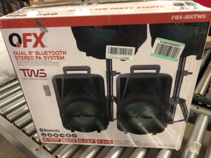 Photo 2 of PBX-800TWS 8-Inch Bluetooth Stereo PA System Comes with 2X 8 Speakers and 2X Stands, 2X Microphones, and a Remote Control