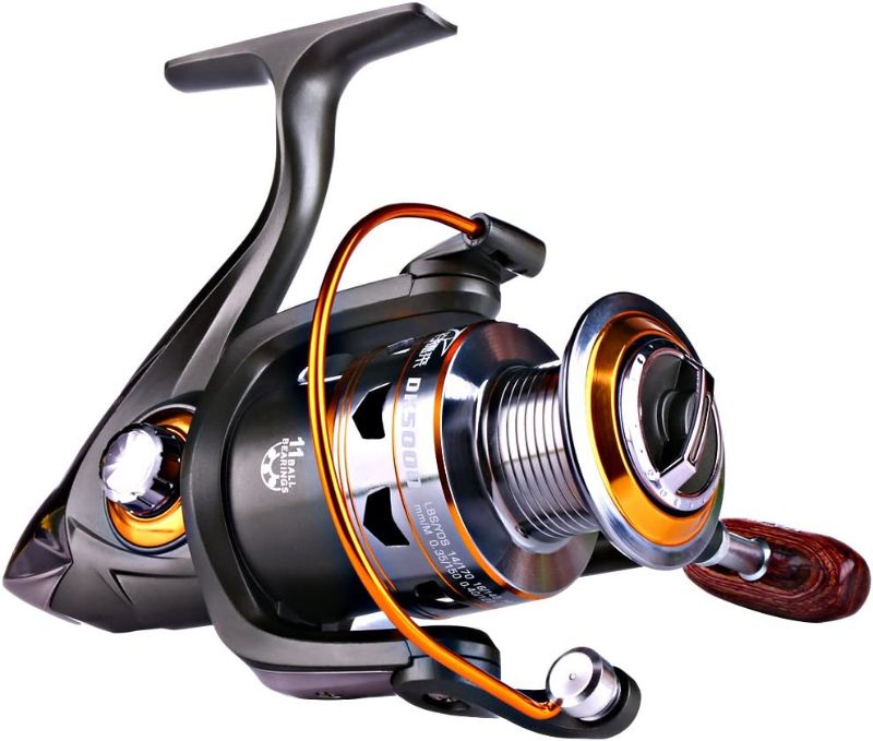 Photo 1 of  Spinning Fishing Reels with Left/Right Interchangeable Collapsible Wood Handle Powerful Metal Body 5.2:1/5.1:1 Gear Ratio Smooth 11BB for Inshore Boat Rock Freshwater Saltwater Fishing
