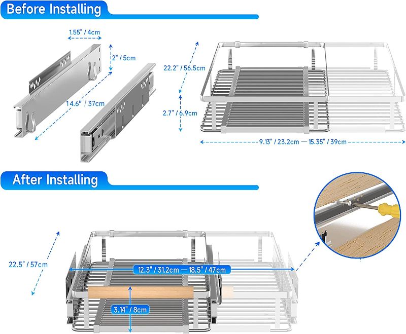 Photo 2 of 2Pack Expandable Pull Out Cabinet Organizer,12.2~17.9"W x 22.5"D Heavy Duty Slide Out Shelves Adjustable Hight Cabinet Pull Out Shelves,Expandable Width Spice Rack Organizer for Kitchen Cabinet
