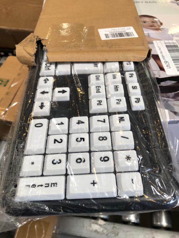 Photo 1 of Large Print Computer Keyboard, 104 Keys Standard Full Size USB Wired with Foldable Stands, High Contrast Black and White Keys Perfect for Low Vision, Seniors and Those Just Learning to Type